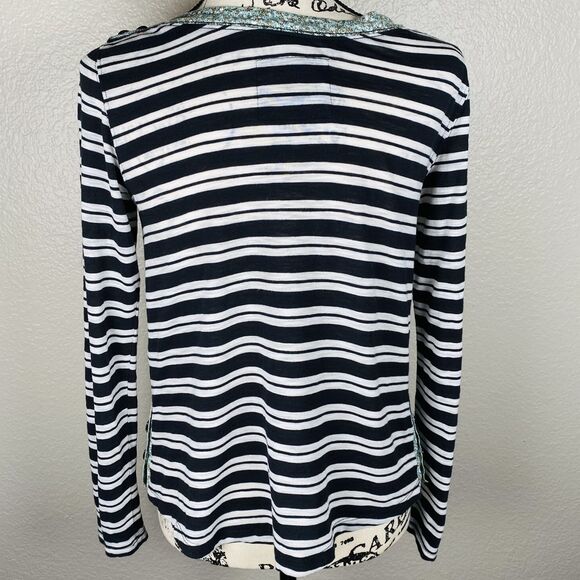 Anthropologie 9-H15 STCL Sz S Long Sleeve Knit Top Black White Striped Boat Neck - Picture 2 of 11